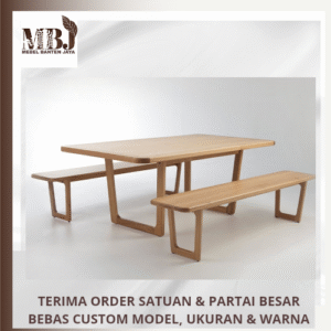 meja makan 2 set kursi panjang