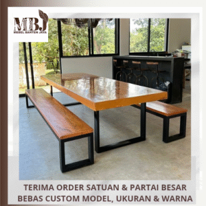 meja makan industrial 2 set kursi panjang